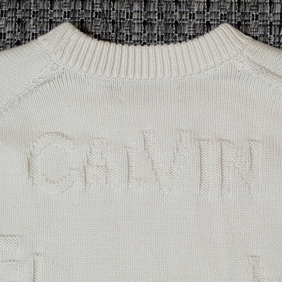 Calvin Klein Like New Men Wool Logo Sweater Size L Off White Crew Neck Pullover - Picture 12 of 14